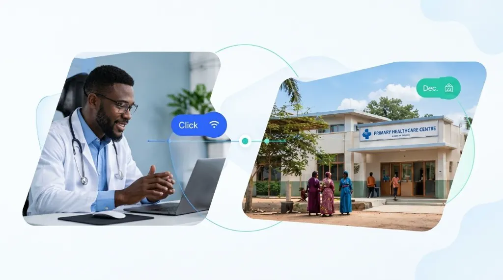 A doctor online connected to a primary health centre in the community