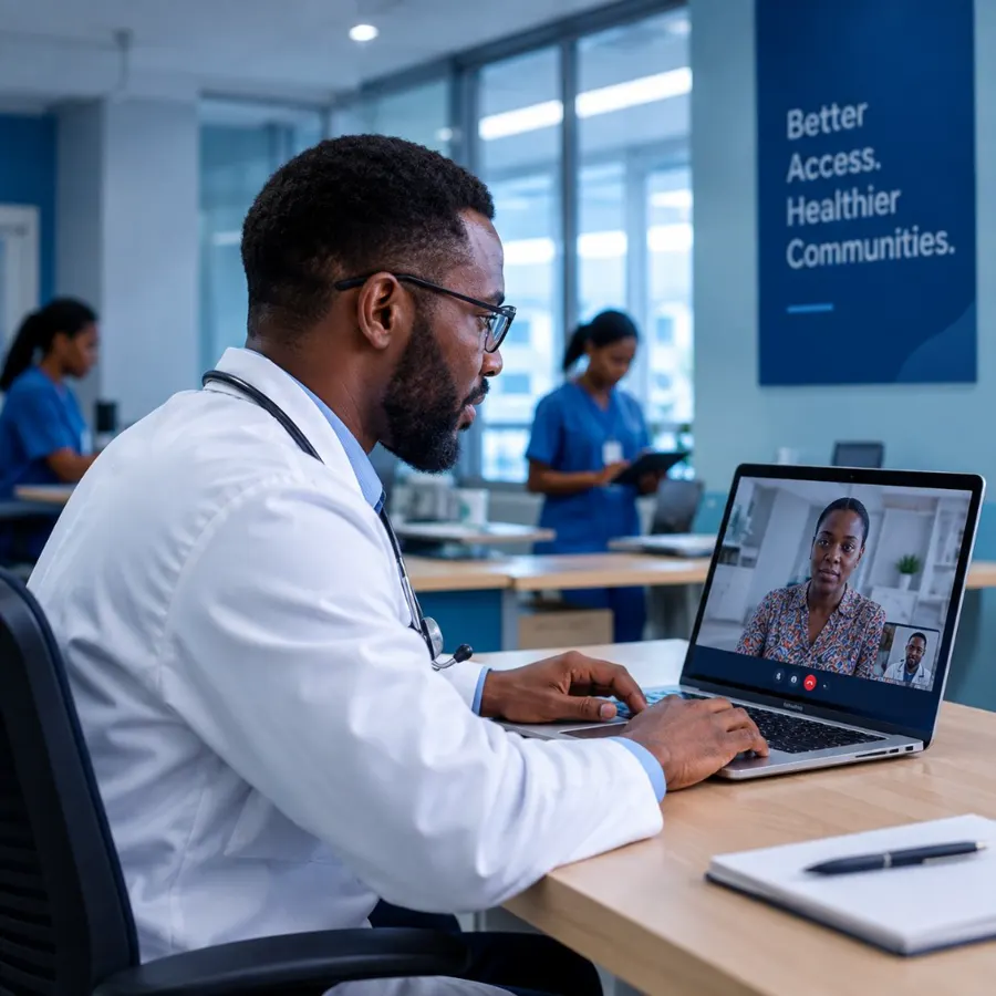 A doctor on a video consultation with a patient